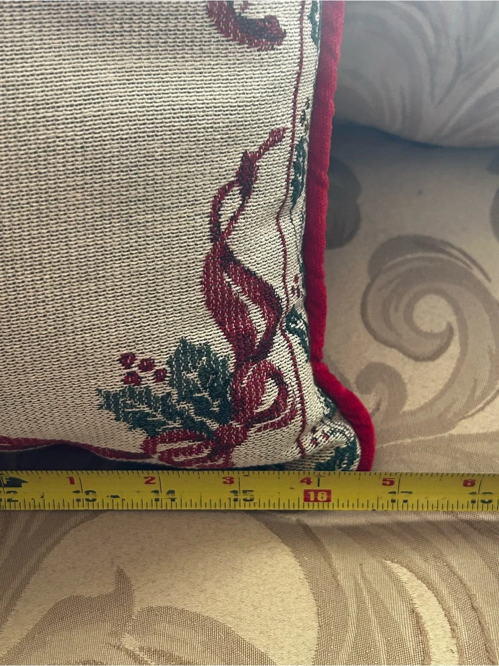 Needlepoint Tapestry Angel Christmas Throw Pillow Holiday Home Decor Holly Red